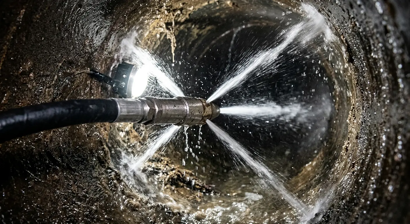 High-pressure hydro jetting nozzle cleaning sewer pipe for Sewer Line Relining in Byron